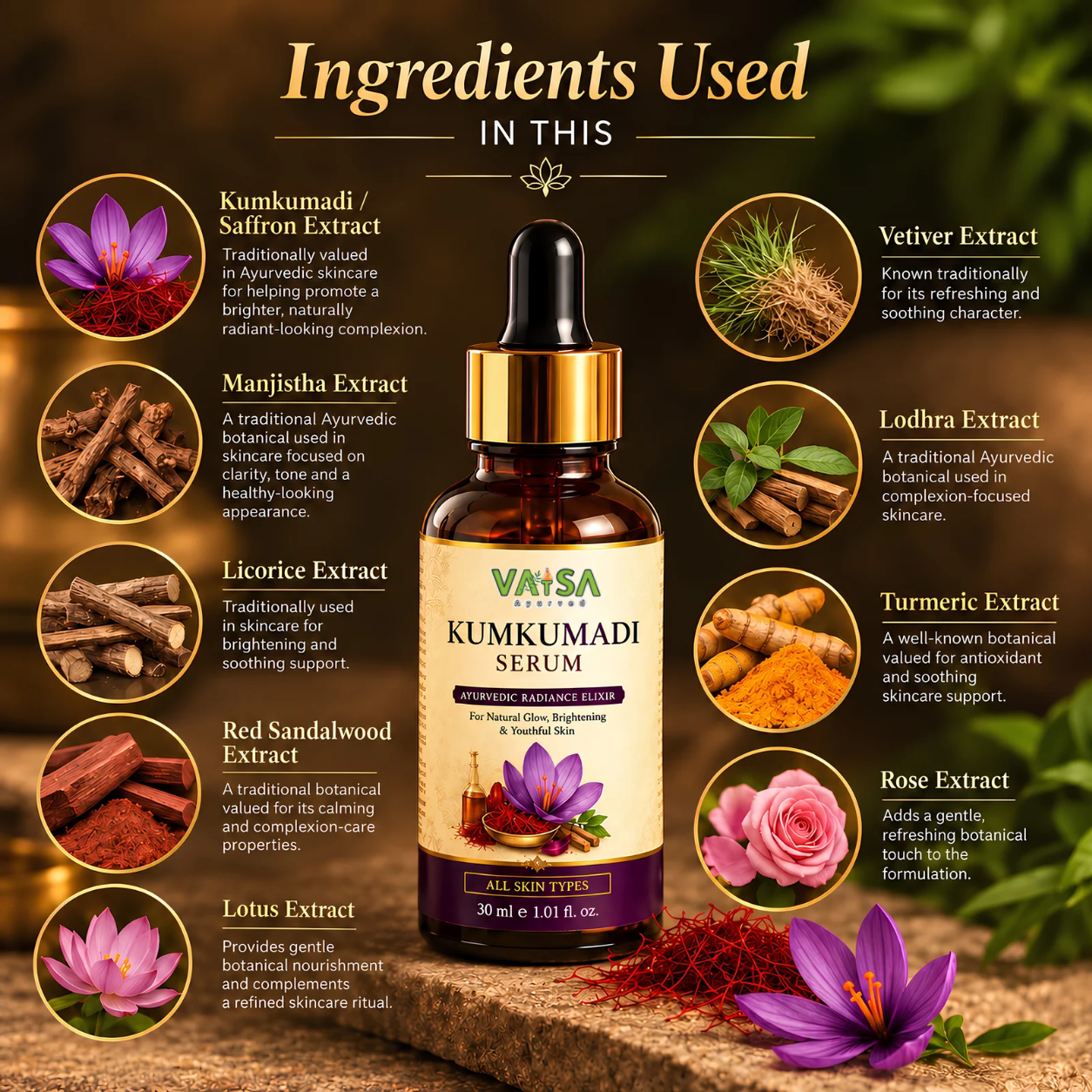 Vatsa Kumkumadi Serum — ingredients used