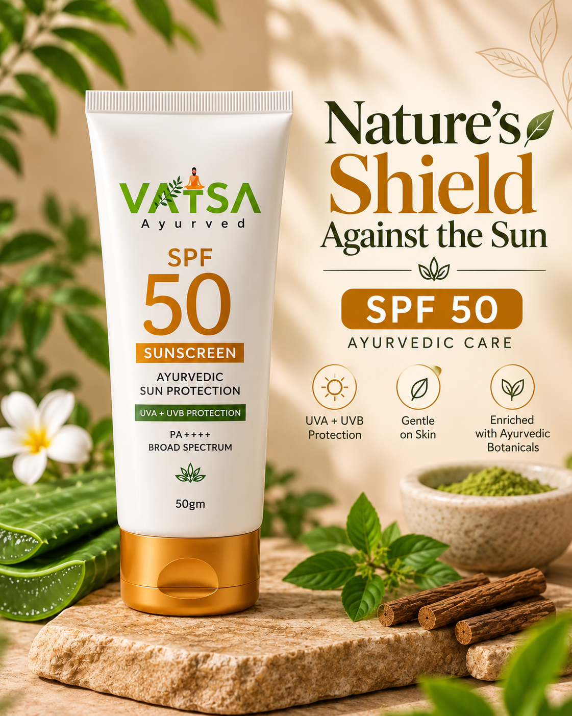 Vatsa SPF 50 Sunscreen — nature's shield against the sun